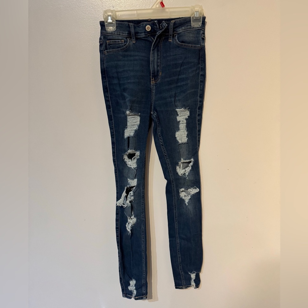 Hollister Dark Blue Distressed Skinny Jeans